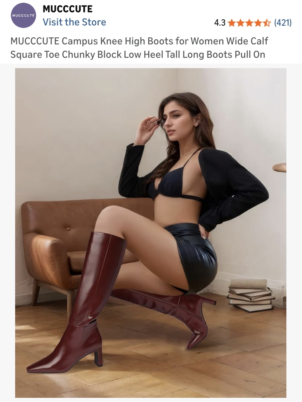 Knee-High Chunky Heel Boot in Burgundy